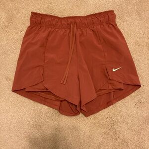 Nike Women's Athletic Shorts Rust Red with White Swoosh